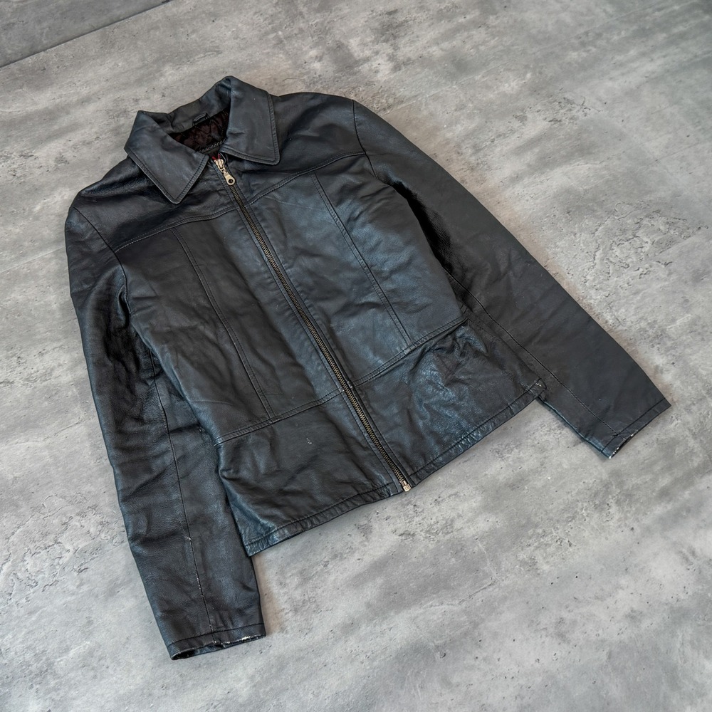 Vintage VTG Y2K 2000's 00's Black Leather Moto Biker Jacket